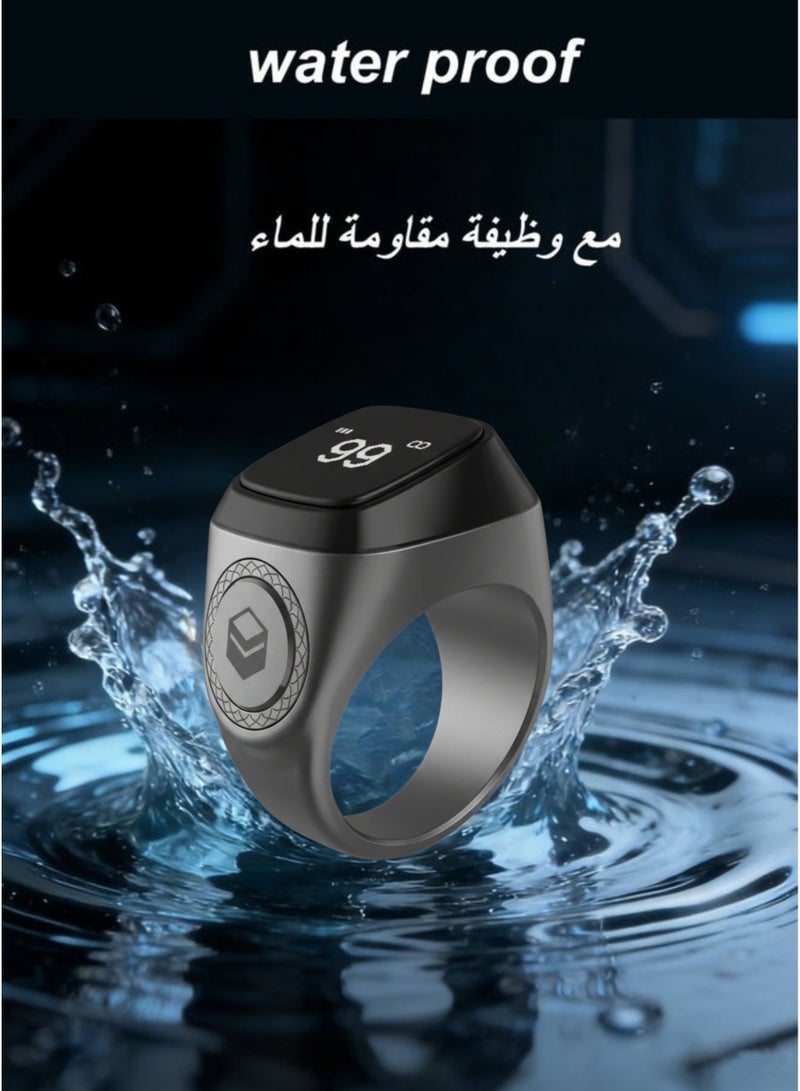 إيكيبلا خاتم ذكر معدني مع عداد للصلاة - جرافيت | خاتم مسبحة ذكي 20 مم مع عداد رقمي للذكر، وتذكير بأوقات الصلاة، وتقنية مقاومة للماء قابلة للارتداء - Image 2